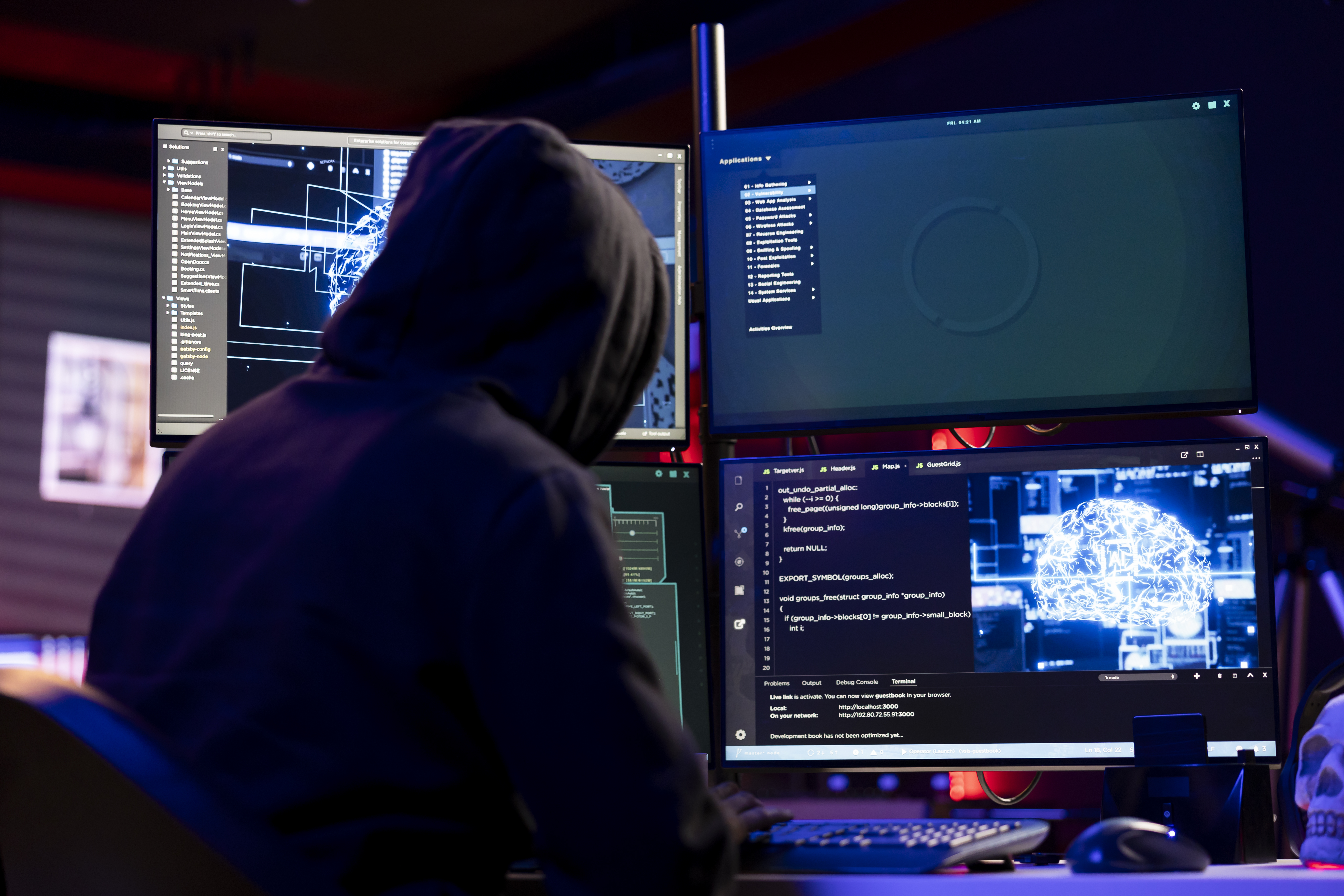 hooded-hacker-coding-pc-using-ai-evade-security-with-stealth-malware-evil-man-using-artificial